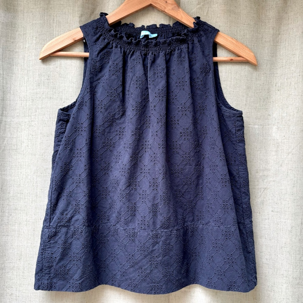 J McLaughlin Navy Cotton Eyelet Tank | Size Small